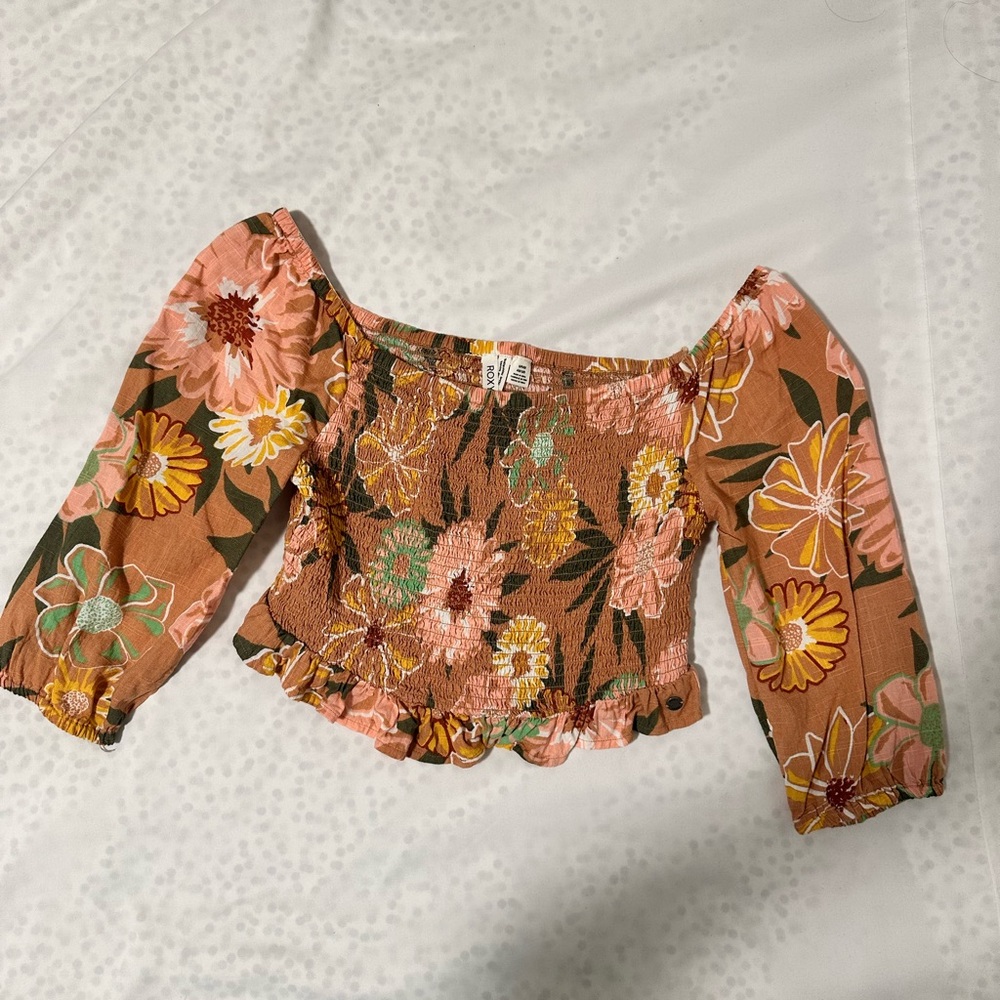 ROXY Floral Long Sleeve Crop Top